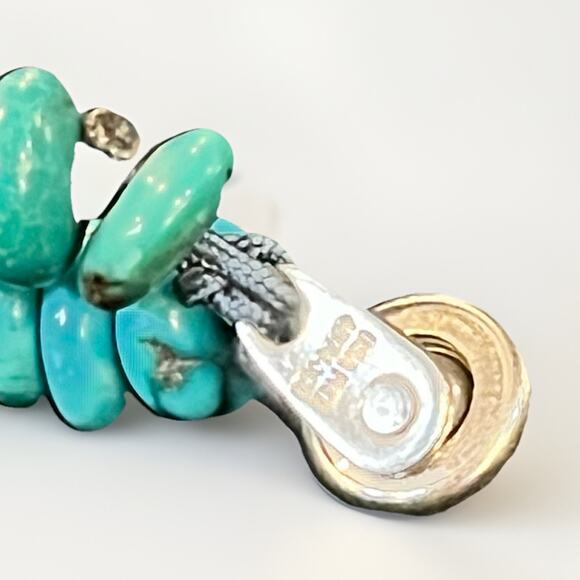 VTG Southwest Carved Heishi Turquoise Bead Necklace Sterling 925 Spacers 80.8g - Picture 8 of 16